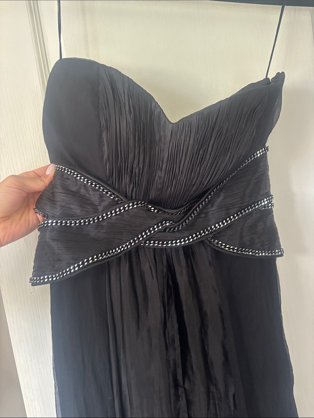 Silk Black Strapless Evening Dress with Embellished Waist